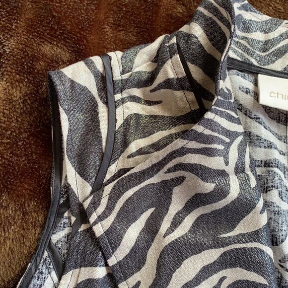 Chico’s 1 (M) Linen Blend Metallic Linen Blend Animal Stripe Vest IMMACULATE - Picture 5 of 9